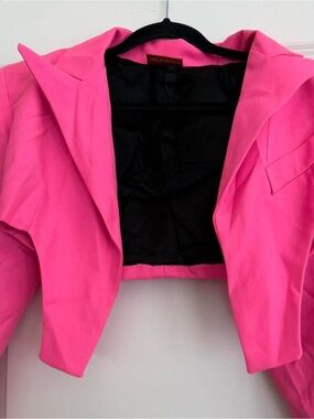 Cropped Hot Pink Women's Blazer Jacket & Skirt